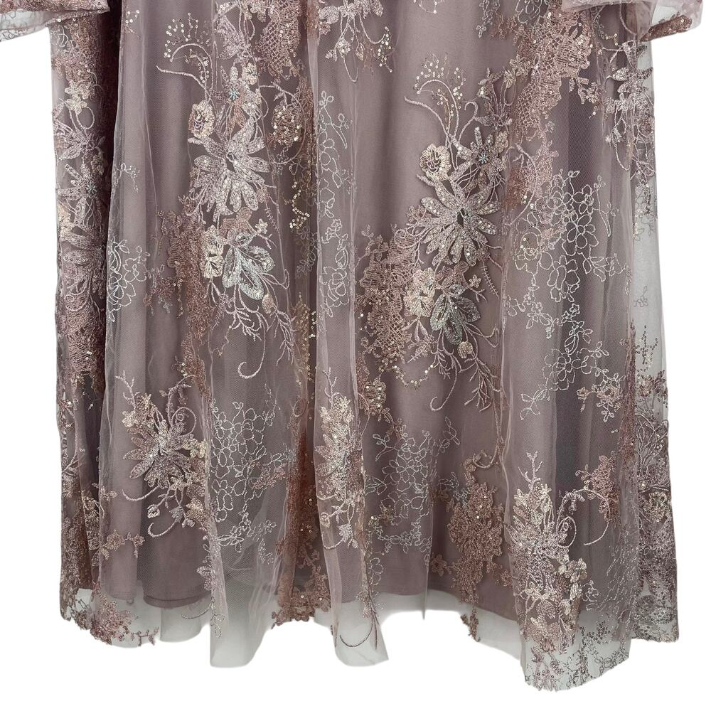Mac Duggal Embellished Illusion Long Sleeve Midi Dress Rose Size 22 - Picture 12 of 13